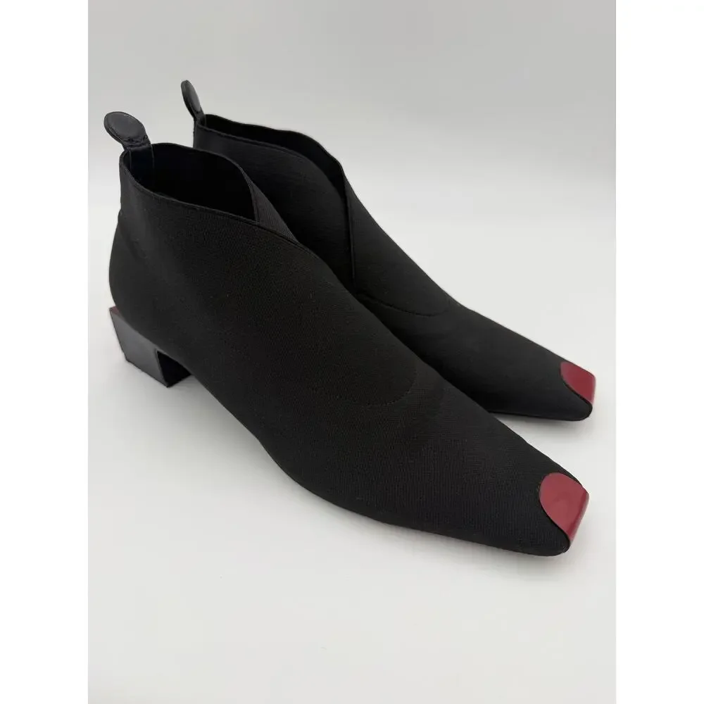 Tory Burch Elastic Ankle Boot Black Size 7.5 Red Cap Toe Stretch